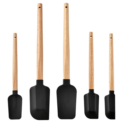 5-Piece Silicone Spatula Set – Wooden Handle Baking & Mixing Tools