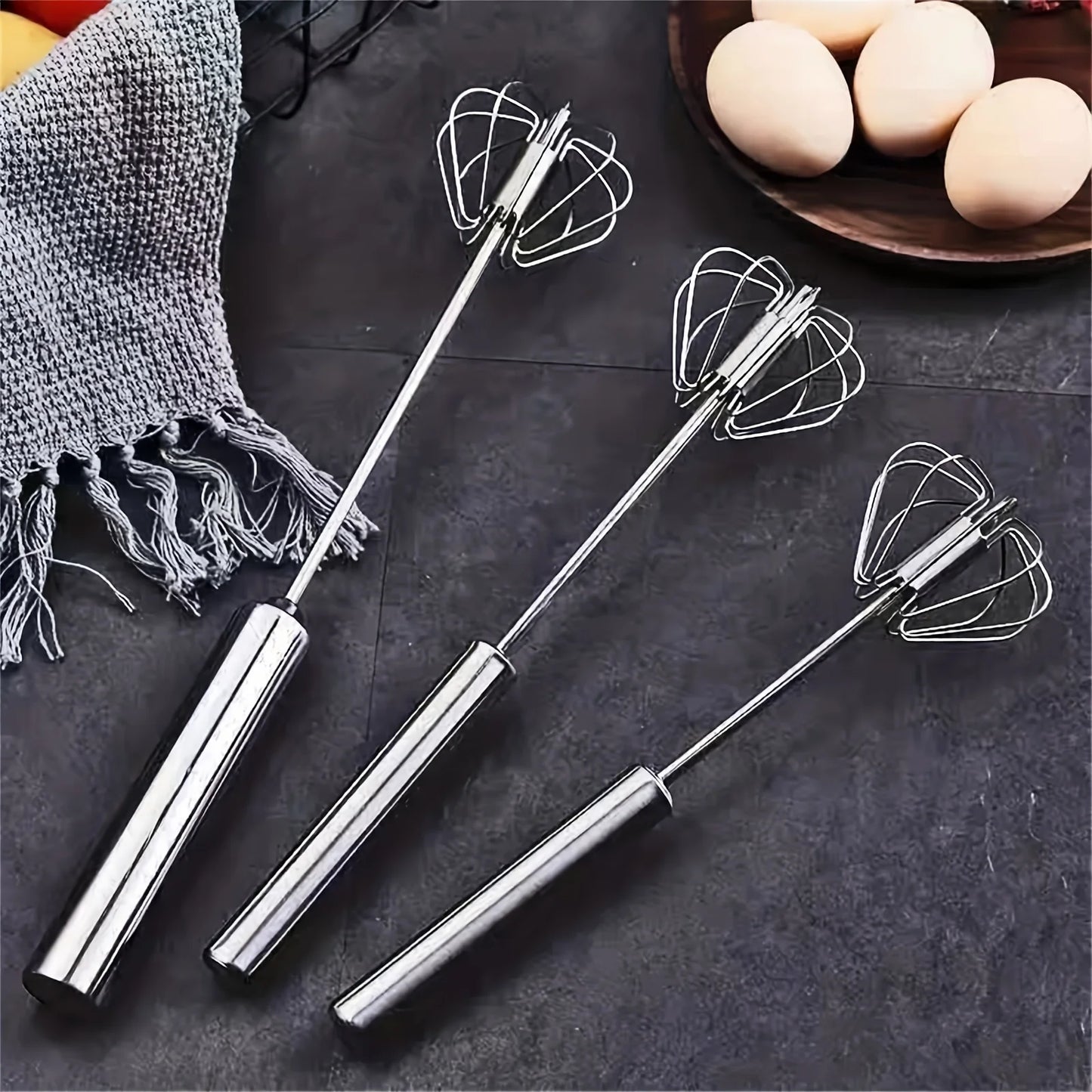 SpinWhirl™ Stainless Steel Push Egg Beater