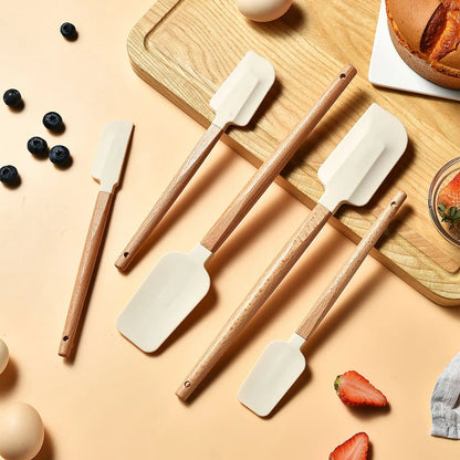 5-Piece Silicone Spatula Set – Wooden Handle Baking & Mixing Tools