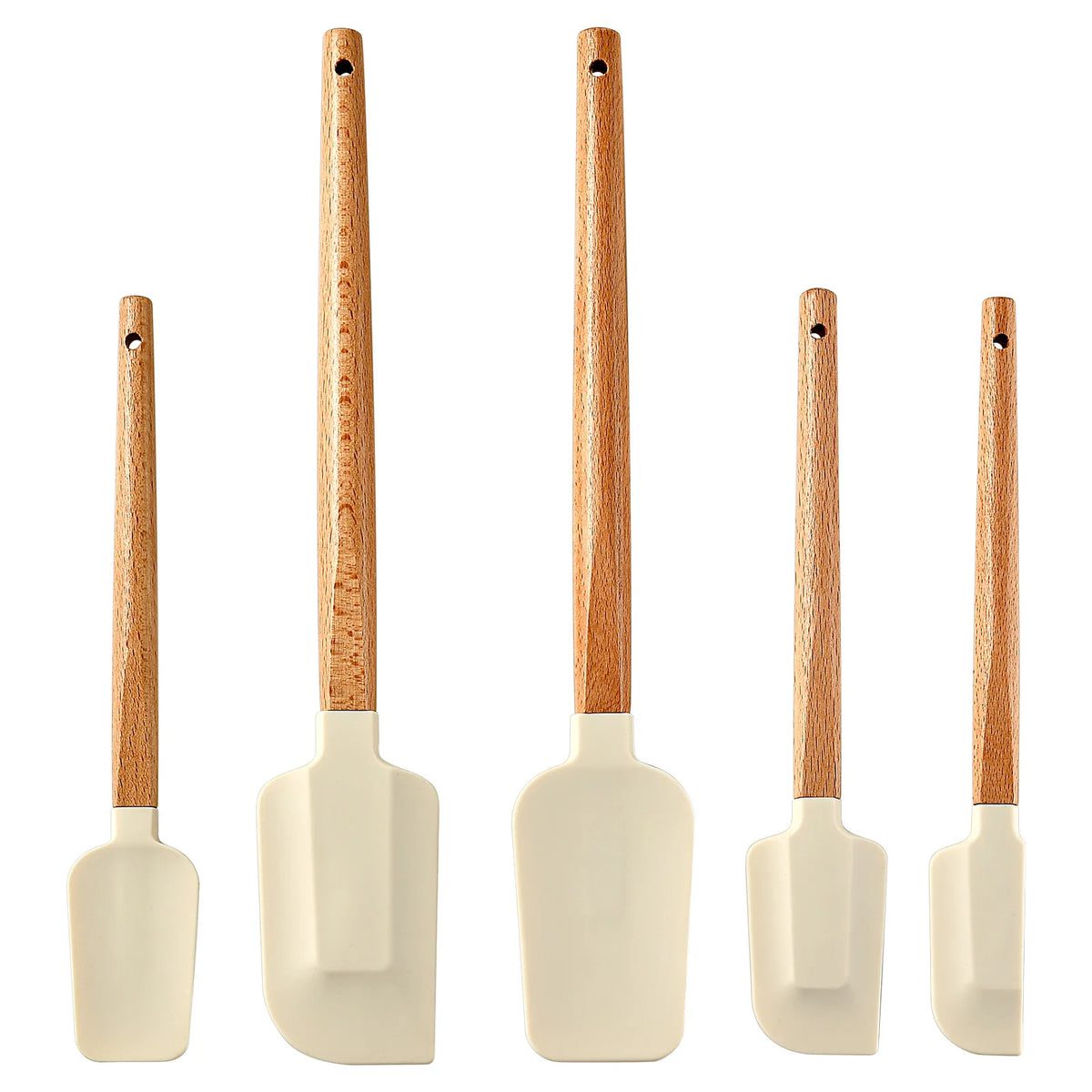 5-Piece Silicone Spatula Set – Wooden Handle Baking & Mixing Tools