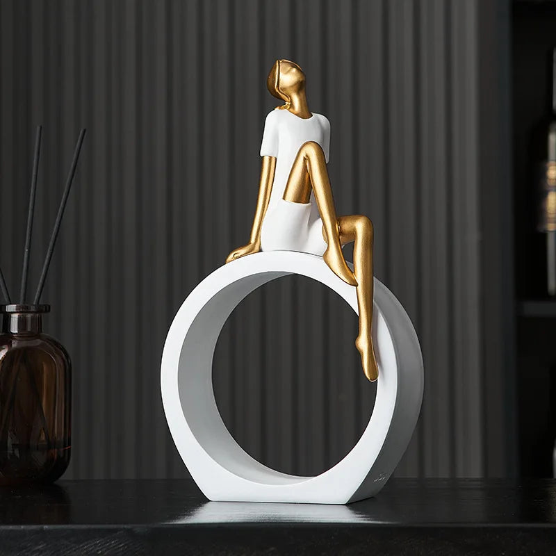 Serene Dreamer Sculpture – Modern Light Sitting Girl Sculpture