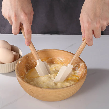 5-Piece Silicone Spatula Set – Wooden Handle Baking & Mixing Tools